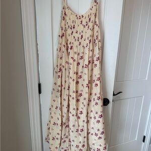 Free People Cream Maxi Dress with Red Floral Pattern